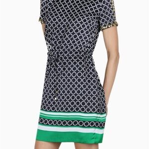 Michael Kors Navy and White Circle-Print Short Sleeve Tunic with Gold Trim